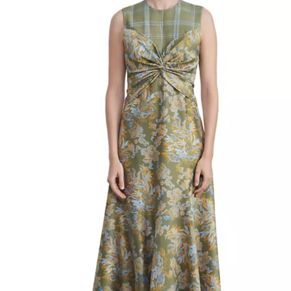 Lafayette148 New York Patchwork Asymmetric Midi Dress, Chive Green, Size 12 - Picture 10 of 16